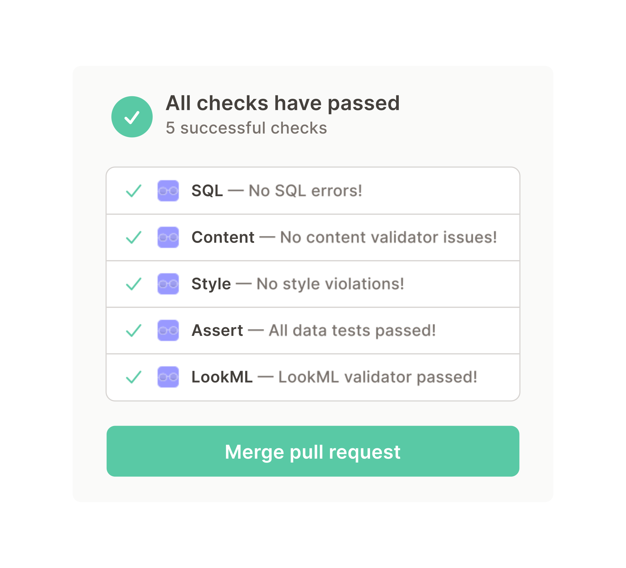 Spectacles validator statuses, stylized in the format of GitHub statuses.